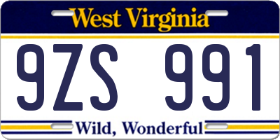WV license plate 9ZS991