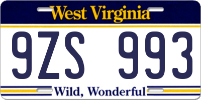 WV license plate 9ZS993