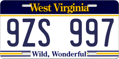 WV license plate 9ZS997