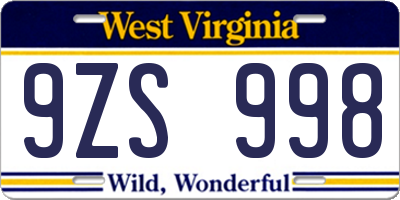 WV license plate 9ZS998