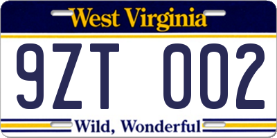 WV license plate 9ZT002
