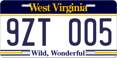 WV license plate 9ZT005