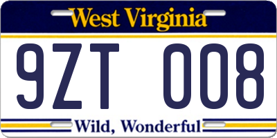 WV license plate 9ZT008