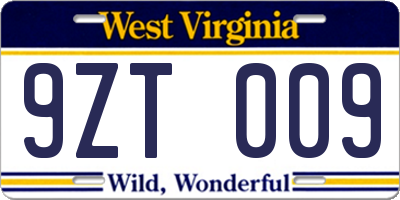 WV license plate 9ZT009