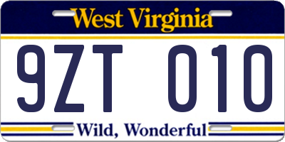 WV license plate 9ZT010