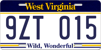 WV license plate 9ZT015