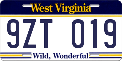 WV license plate 9ZT019