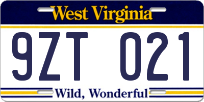 WV license plate 9ZT021