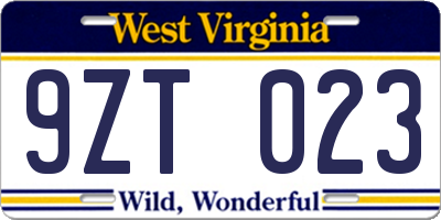 WV license plate 9ZT023