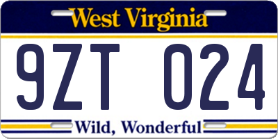 WV license plate 9ZT024