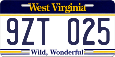 WV license plate 9ZT025