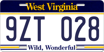 WV license plate 9ZT028