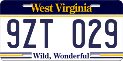 WV license plate 9ZT029