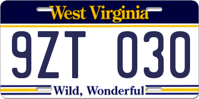 WV license plate 9ZT030