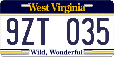WV license plate 9ZT035