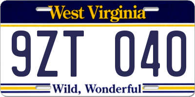 WV license plate 9ZT040