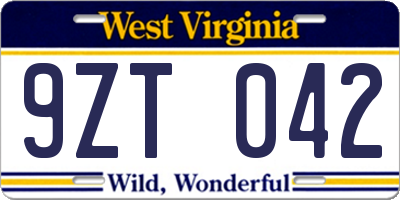 WV license plate 9ZT042