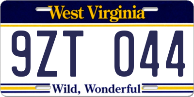 WV license plate 9ZT044