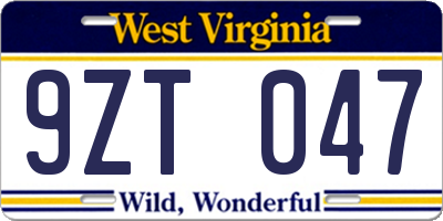 WV license plate 9ZT047
