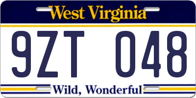 WV license plate 9ZT048