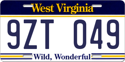 WV license plate 9ZT049