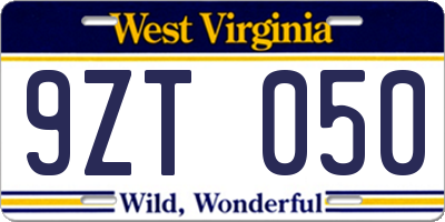 WV license plate 9ZT050