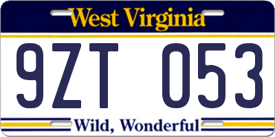 WV license plate 9ZT053