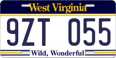 WV license plate 9ZT055