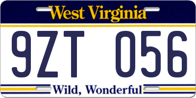 WV license plate 9ZT056
