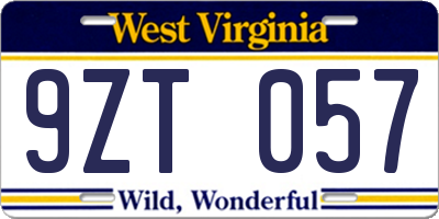 WV license plate 9ZT057
