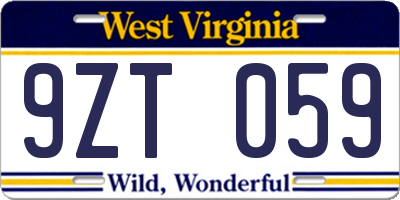 WV license plate 9ZT059