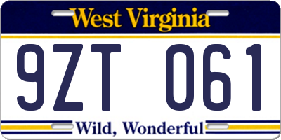 WV license plate 9ZT061