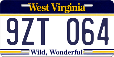 WV license plate 9ZT064