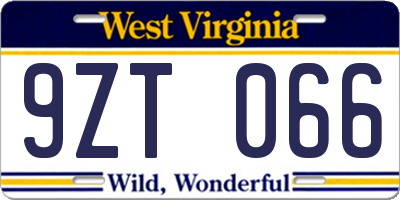 WV license plate 9ZT066
