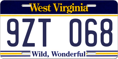 WV license plate 9ZT068
