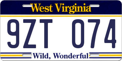 WV license plate 9ZT074