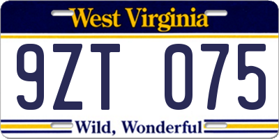 WV license plate 9ZT075
