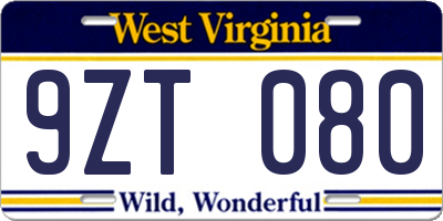 WV license plate 9ZT080