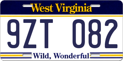 WV license plate 9ZT082