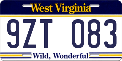WV license plate 9ZT083