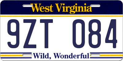 WV license plate 9ZT084