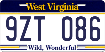 WV license plate 9ZT086