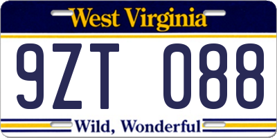 WV license plate 9ZT088