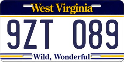 WV license plate 9ZT089
