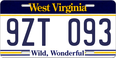 WV license plate 9ZT093