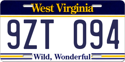 WV license plate 9ZT094
