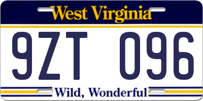 WV license plate 9ZT096