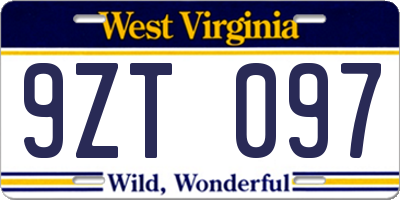 WV license plate 9ZT097