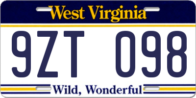 WV license plate 9ZT098