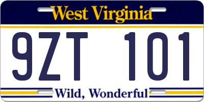 WV license plate 9ZT101